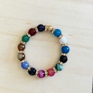 🌈 Luxe Statement Multi-Color Gemstone Bracelet | Chunky Quartz Agate & Crystals